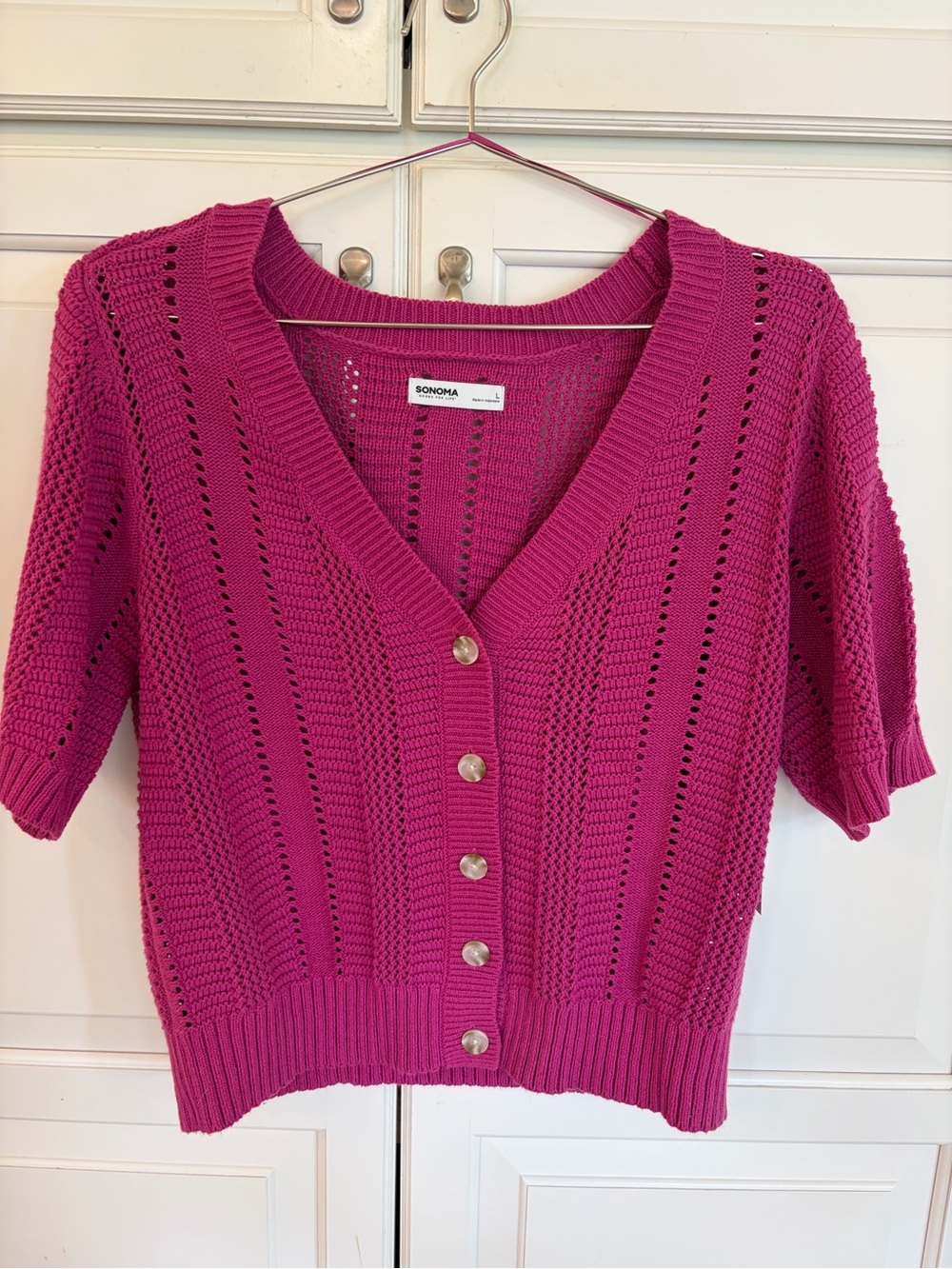 SONOMA Hot Pink Open-Knit Button Front Sweater size large